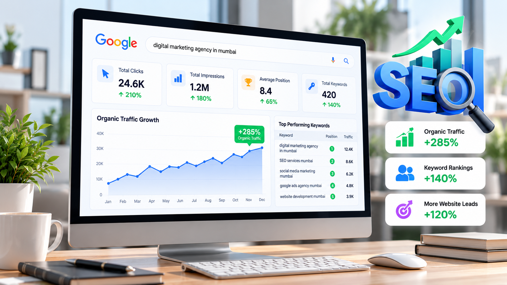 SEO analytics and organic search growth dashboard